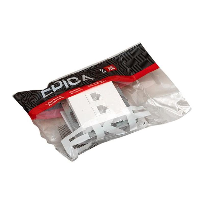 Механизм розетки RJ45 - 2шт, (cat5), белый Эпика EKF | UP1-SOW-2RJ45-5 | EKF — миниатюра 4