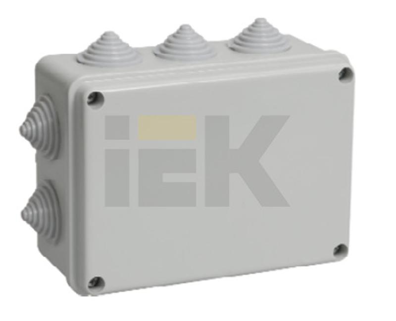 Коробка распределительная КМ41241 для о/п 150х110х70 мм IP44 (RAL7035, 10 гермовводов) | UKO10-150-110-070-K41-44 | IEK — миниатюра 2