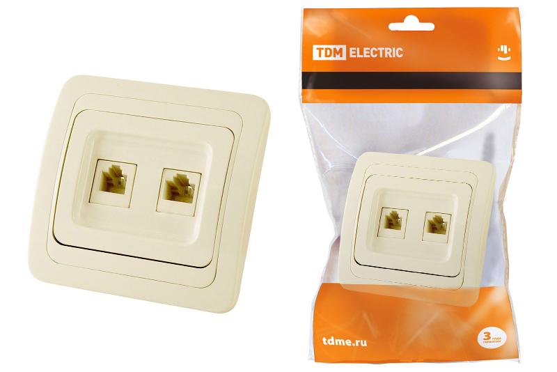 Розетка компьютерная RJ-45 + TФ (RJ-11) сл. кость "Валдай" | SQ1804-0115 | TDM — TDM ELECTRIC