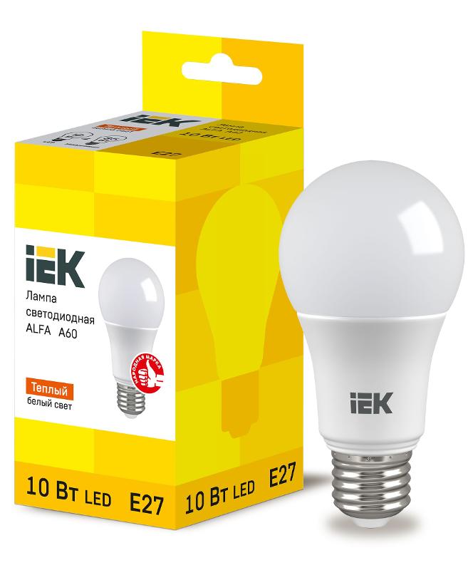 Лампа светодиодная  ALFA A60 груша 10Вт 230В 3000К E27 | LLA-A60-10-230-30-E27 | IEK — IEK (ИЭК)
