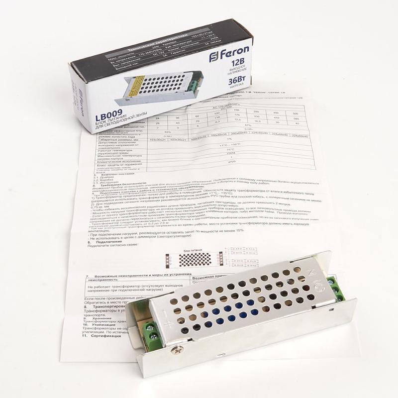 Трансформатор электронный для светодиодной ленты 36W 12V (драйвер), LB009 | 48007 | FERON — миниатюра 5