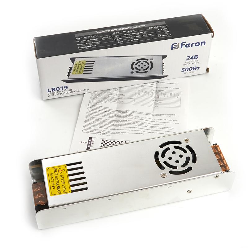 Трансформатор электронный для светодиодной ленты 500W 24V (драйвер), LB019 FERON | 48049 | FERON — миниатюра 5