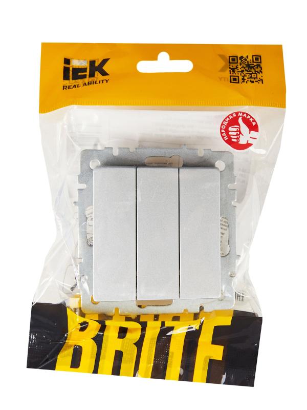 BRITE Выключатель 3-клавишный 10А ВС10-3-0-БрА алюминий | BR-V30-0-10-K47 | IEK — миниатюра 6