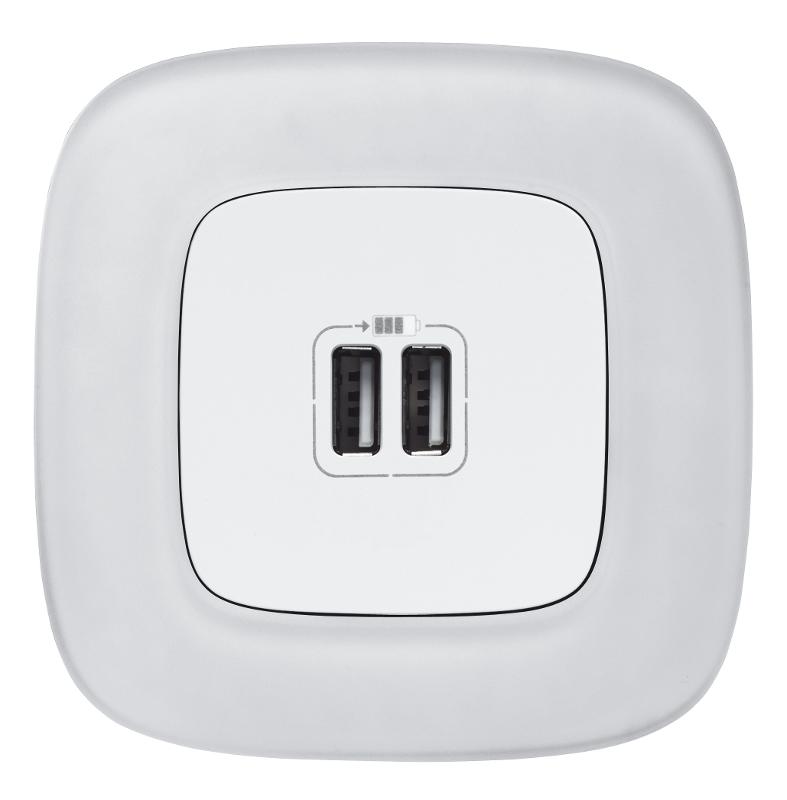 Valena ALLURE Белый Розетка 2-ая USB 240В/5В 1500мА (с лицевой панелью) — миниатюра 3