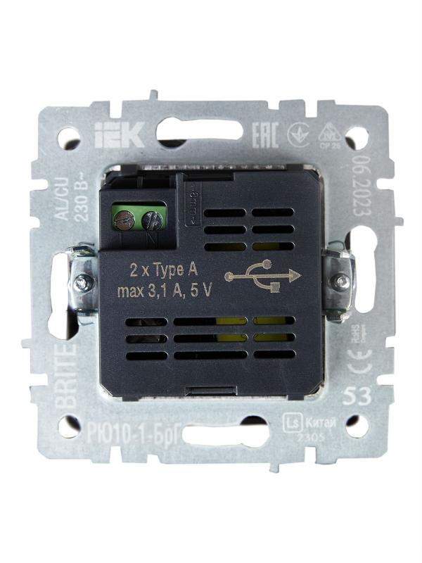 BRITE Розетка USB A+A 3,1А РЮ10-1-БрГ графит | BR-U21-D31-K53 | IEK — миниатюра 4