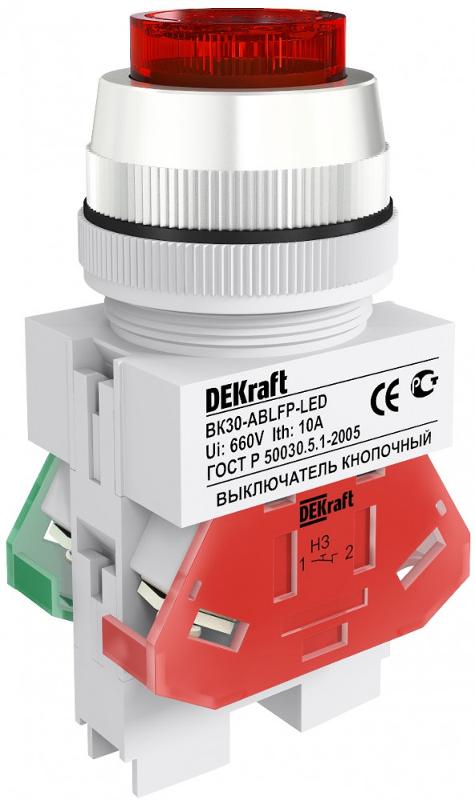 Выкл. кноп. ABLFP 30 мм Цвет:КРАСНЫЙ LED 220В ВK-30 a | 25048DEK | DEKraft — DEKraft