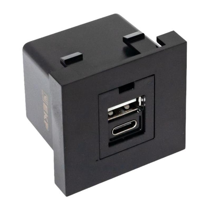 Розетка USB A+C, 2.1А, 2 гнезда, без индикатора, черная, матовая |E2MR2B-21USB-10-AC|EKF — миниатюра 13