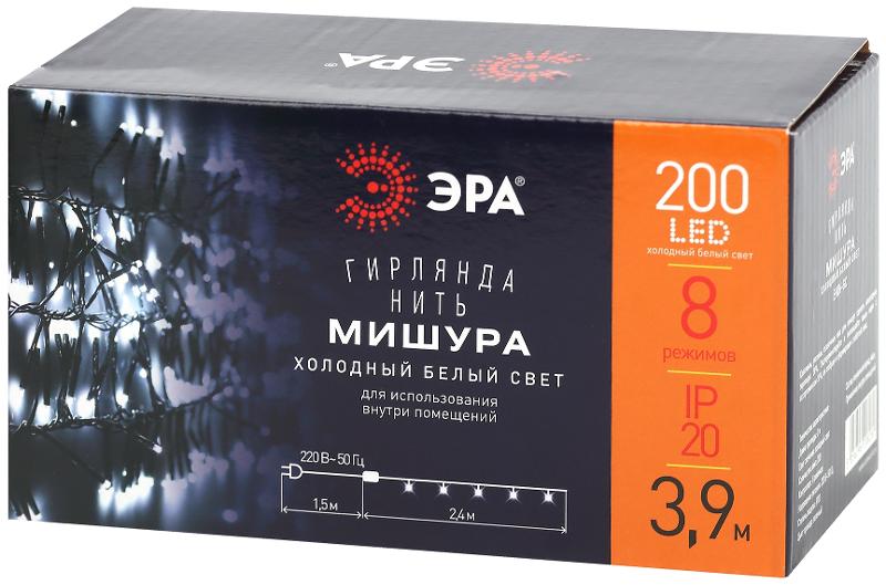 Гирлянда светодиодная  Нить Мишура 3,9 м зеленый провод, холодный свет, ENIN - GC  220V IP20 (24/576) | Б0047969 | ЭРА — миниатюра 3