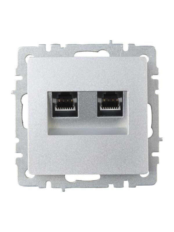BRITE Розетка компьютерная 2-ая RJ45 кат.6 РК11-2-БрА алюминий | BR-K20-2-K47 | IEK — миниатюра 2