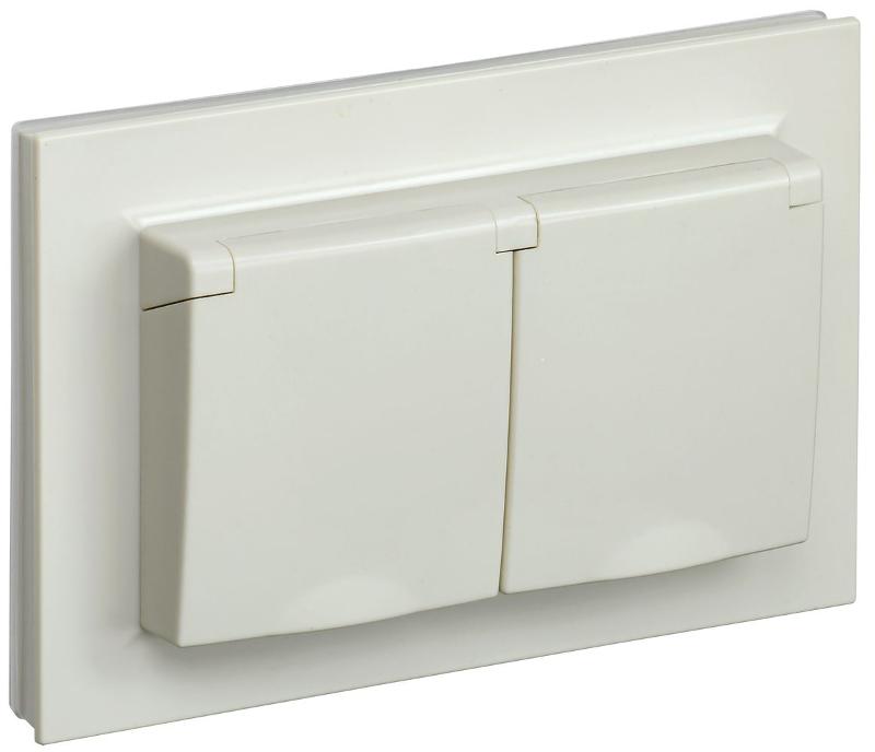 BRITE Розетка 2-ая с крышкой 16А в сб IP44 РСбш12-3-44-БрКр бежевый | BR-R26-16-44-K10-F | IEK — IEK (ИЭК)