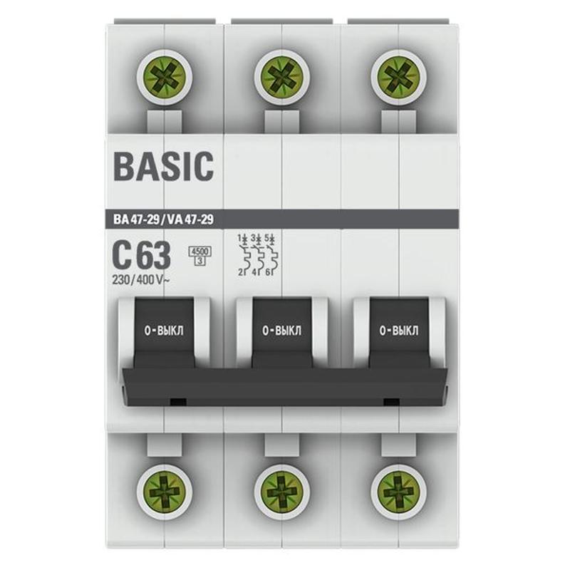 Выключатель автоматический трехполюсный ВА 47-29 63А C 4,5кА Basic | mcb4729-3-63C | EKF — миниатюра 4