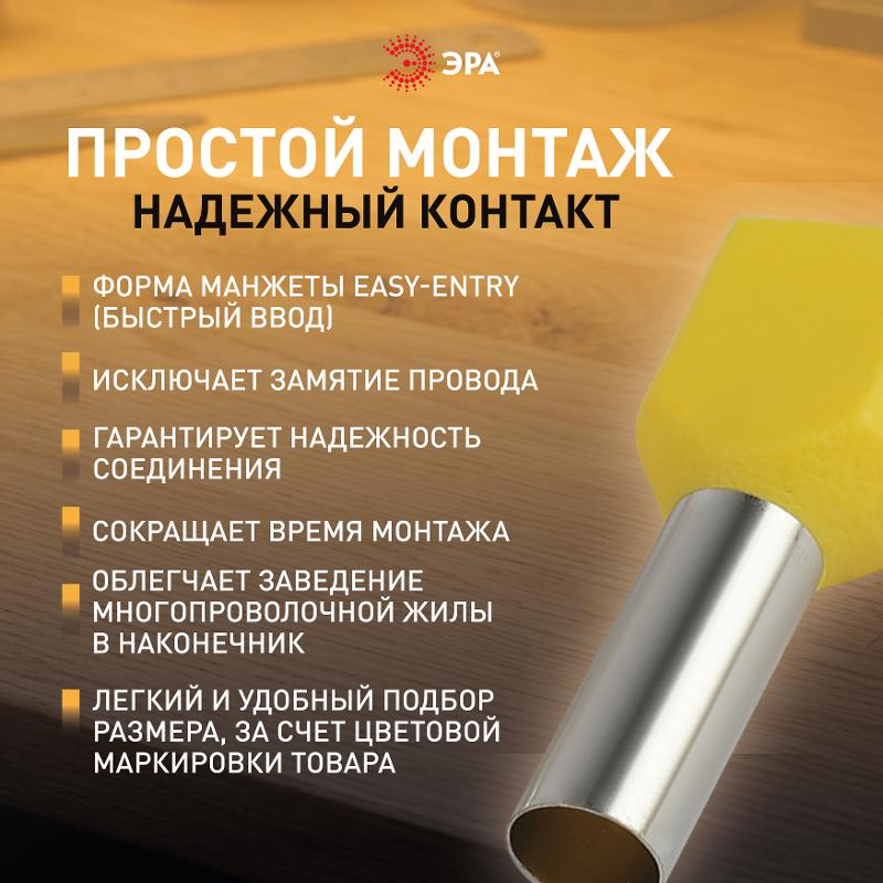 Наконечник-гильза ЭРА NO-225-106 (двойной) НШвИ(2) 6,0-14 с изолированным фланцем (упаковка 50 шт.)  | Б0063296 | ЭРА — миниатюра 2