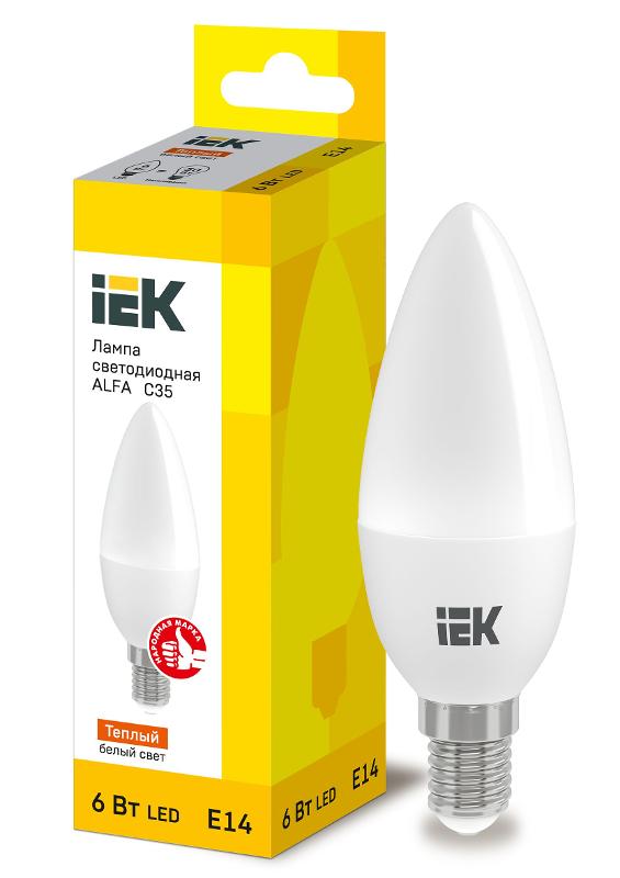 Лампа LED ALFA C35 свеча 6Вт 230В 3000К E14  | LLA-C35-6-230-30-E14 | ИЭК — IEK (ИЭК)