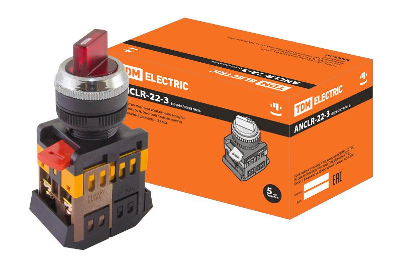 Переключатель АNСLR-22-3 на 3 фикс.полож.красный неон/230В I-O 1з+1р  | SQ0703-0004 | TDM — TDM ELECTRIC