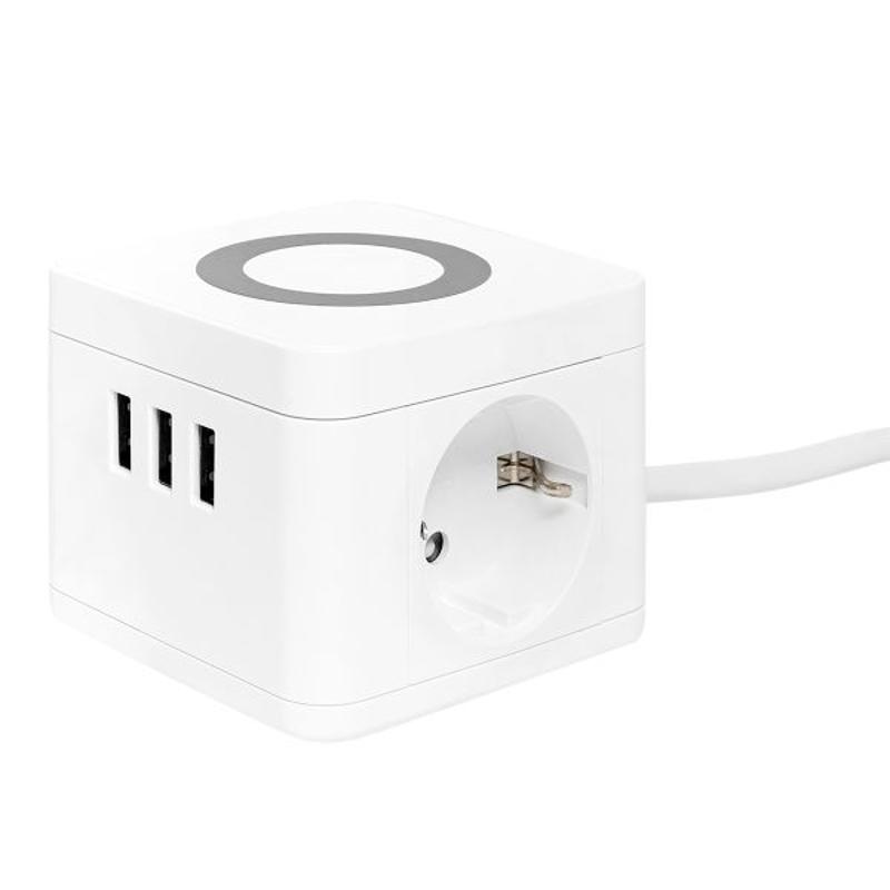 Удлинитель "Куб" 2 гнезда 3USB 2,4А+зарядное устройство 1,3 метра 1мм2 | UBA-CUB-3-WC | EKF — EKF