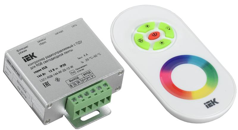 Контроллер с ПДУ радио RGB 3 канала 12В 4А 144Вт белый | LSC1-RGB-144-RF-20-12-W | IEK — миниатюра 1