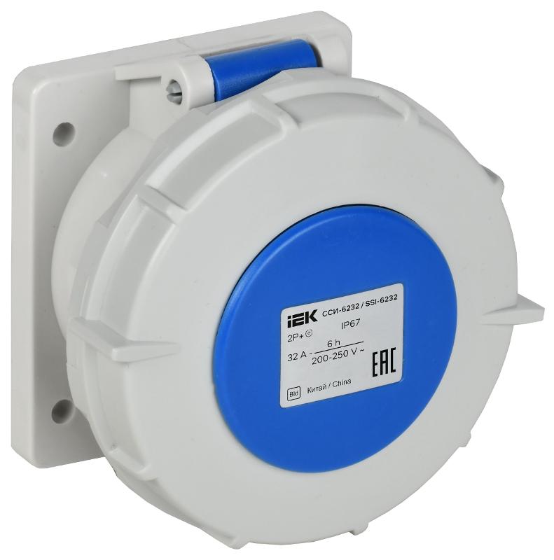 Розетка встраиваемая прямая ССИ-6232 32А-6ч 220В 2P+PE IP67| PSR61-032-3-0-67| IEK — IEK (ИЭК)