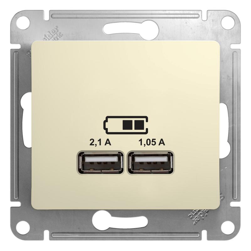 Glossa Бежевый USB Розетка, 5В/2100мА, 2х5В/1050мА, механизм | GSL000233 | SE — Systeme Electric