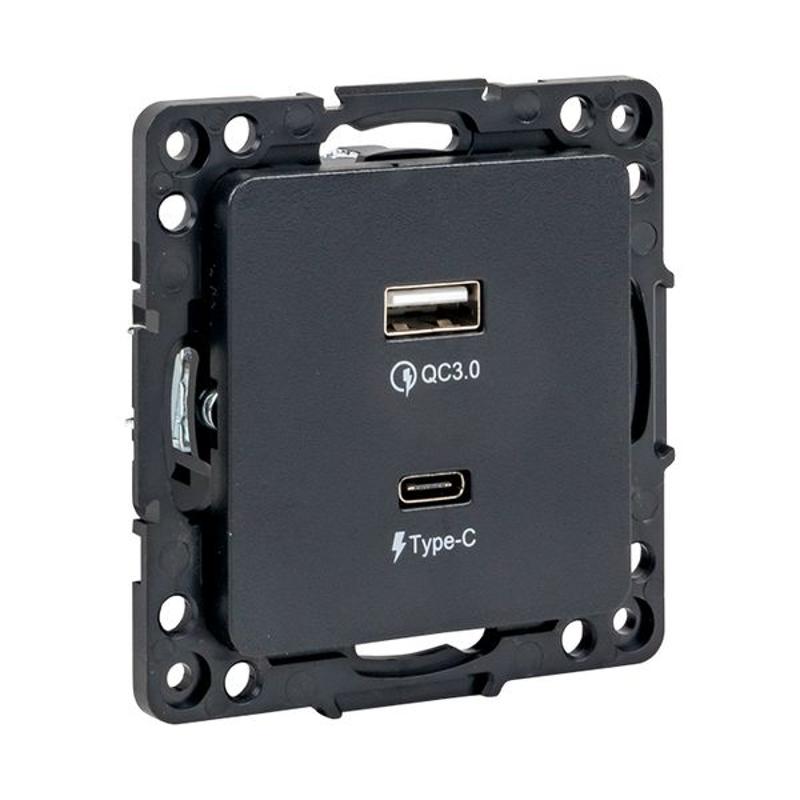 Стокгольм Механизм Розетки с 2USB type-A + type-C черный PROxima | EZR-2USB-type-C | EKF — миниатюра 1