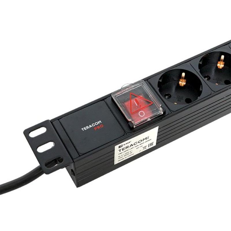 Блок розеток PDU TERACOM PRO 19" 1U 16А/250В 8 розеток Schuko 2 метра сечение 3x1,5 мм2 | TRP-HPD-LSP-16A-8SH-2MSH | EKF — миниатюра 16