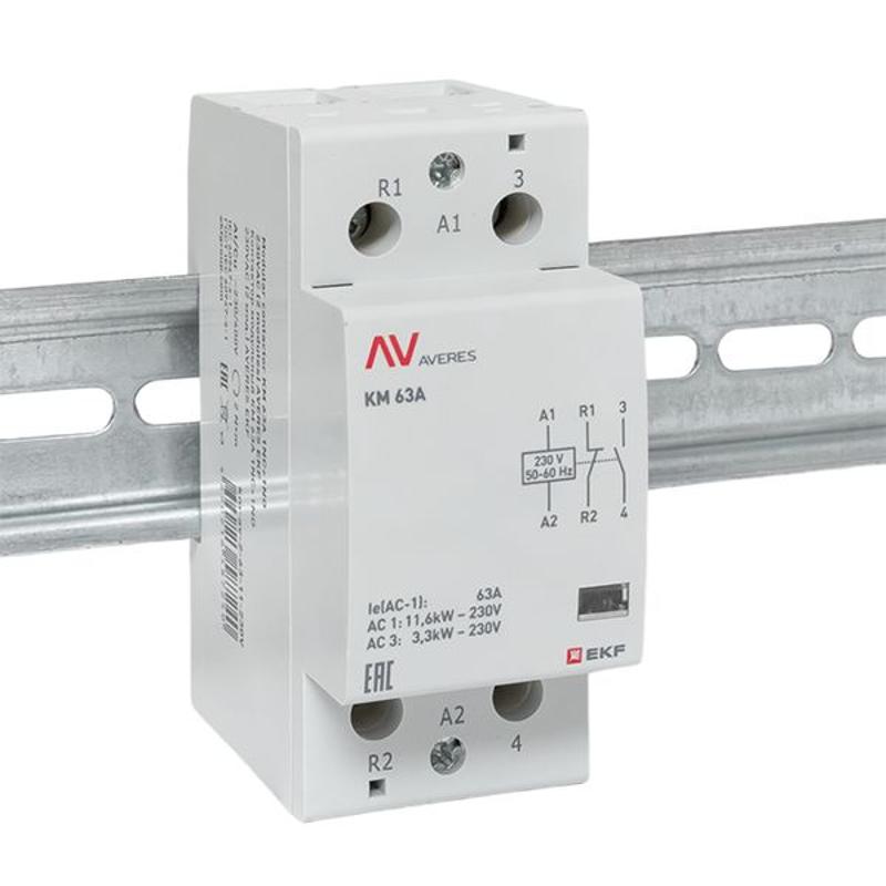 Контактор модульный КМ 63А 1NC+1NO 230VAC (2 мод.) AVERES | km-av-2-63-11-230V | EKF — миниатюра 2