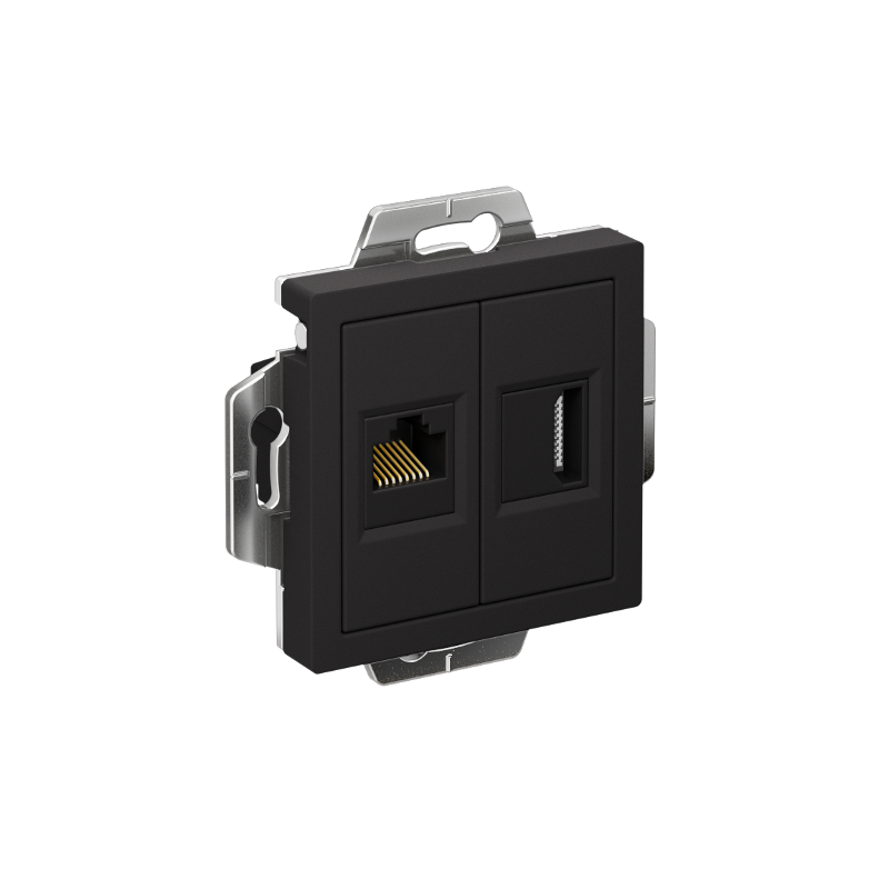 AtlasDesign Карбон Розетка 2-ая HDMI+RJ45, кат.5Е, механизм | ATN001082 | SE — Systeme Electric