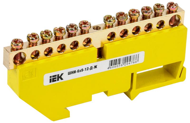 Шина PE "земля" на DIN-изоляторе ШНИ-6х9-12-Д-Ж | YNN10-69-12D-K05 | IEK — IEK (ИЭК)