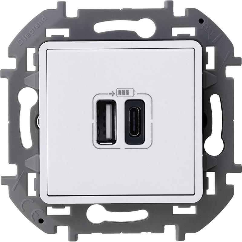 Inspiria Белый Устройство зарядное 2 местное с USB-разьемами A-C 240В/5В 3000мА С/У без рамки | 673760 | Legrand — Legrand