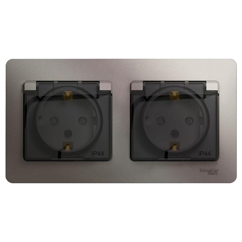 Glossa Платина Розетка 2-ая с з/к, со шторками (в сборе), IP44 | GSL001247 | SE — Systeme Electric
