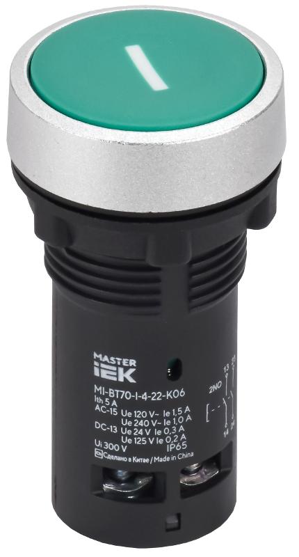 Кнопка IP65 с марк. "I" моноблок 2NO зеленая MASTER | MI-BT70-I-4-22-K06 | IEK — IEK (ИЭК)