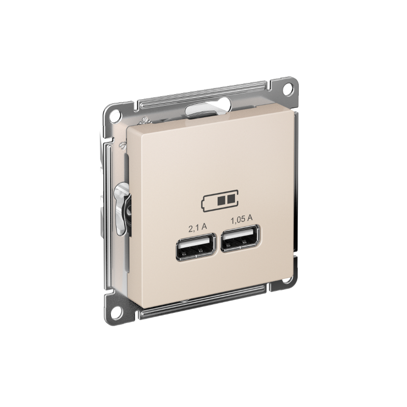 AtlasDesign Бежевый Розетка USB, 5В, 1 порт x 2,1 А, 2 порта х 1,05 А, механизм | ATN000233 | SE — миниатюра 1