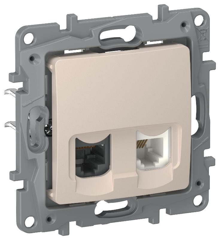 IEKETIKA Роз. двойная RJ11+RJ45 кат.5E UTP 6711521 песоч | 6711521 | IEK — IEK (ИЭК)