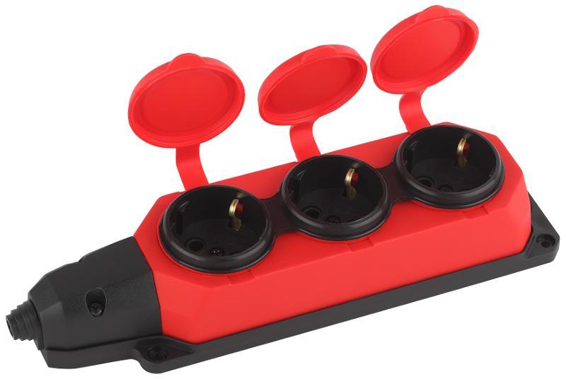 K-3e-RED-IP44 ЭРА Колодка каучуковая с/з 3гн 16A IP44 красная | Б0044552 | ЭРА — миниатюра 3