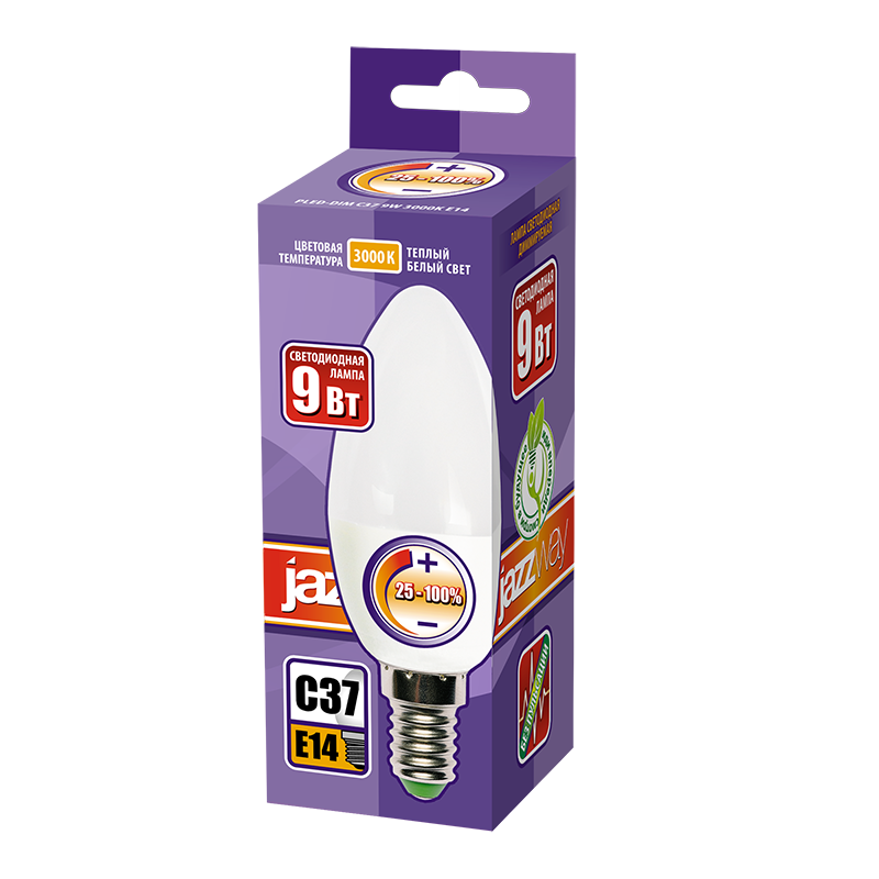 Лампа светодиодная свеча димм PLED- DIM C37 9w 3000K 650 Lm E14 230/50 | .5035836 | JAZZWAY — миниатюра 2