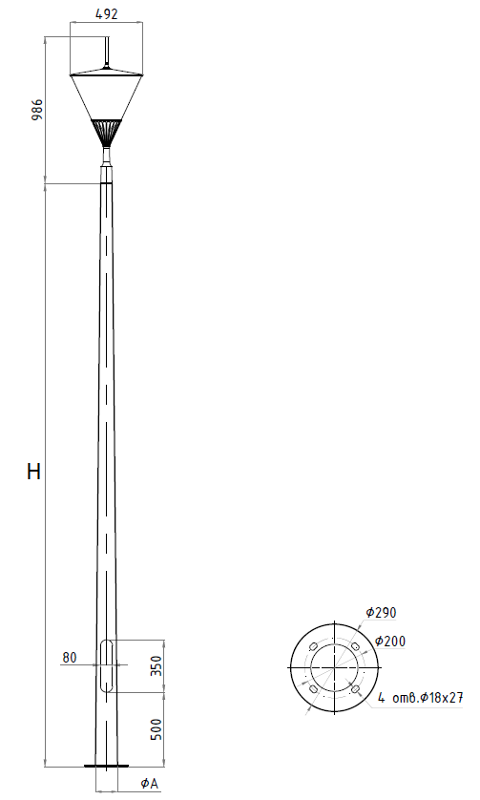 Осветительный комплекс APEX LED 40W RW 830 RAL9005 POLE 4M (в комплекте ЗДФ) | 4732000070 | Световые Технологии — миниатюра 4