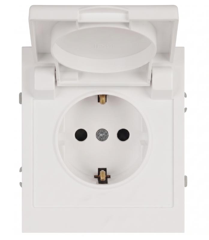 Розетка Arktik 16-2103-01 с заземлением 2P+E Schuko со шторками с крышкой 16А-250В белый | Б0070434 | ЭРА — миниатюра 3