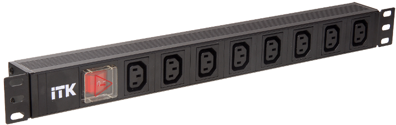 Блок розеток 19 PDU(8шт)IEC320 C13 с LED вык.алюм.проф.1U шнур 2м вилка DIN49440 | PH12-8C131 | ITK — миниатюра 2