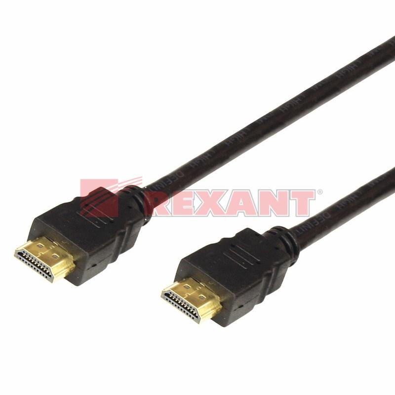 Шнур HDMI - HDMI с фильтрами, длина 5 метров (GOLD) (PVC пакет) | 17-6206 | REXANT — миниатюра 2