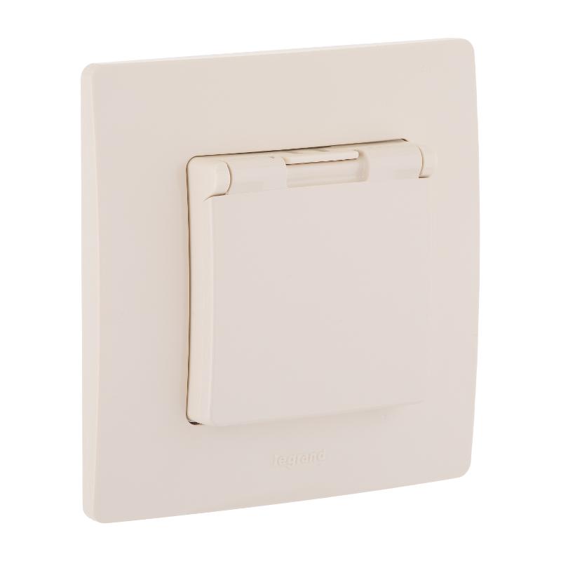 Розетка с заземлением IP44 - Legrand Etika - со штор с защ кр 16А 250В безвинтовые зажимы - сл кость — миниатюра 8