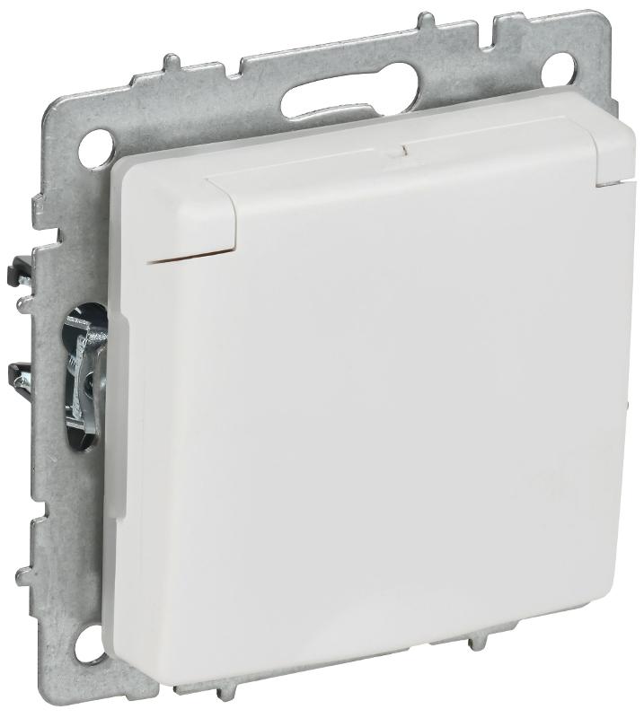 BRITE Розетка 1-местная с заземлением с защитными шторками и крышкой 16А IP44 РСбш10-3-44-БрАБ арктический белый  | BR-R16-16-44-K91 | IEK — IEK (ИЭК)