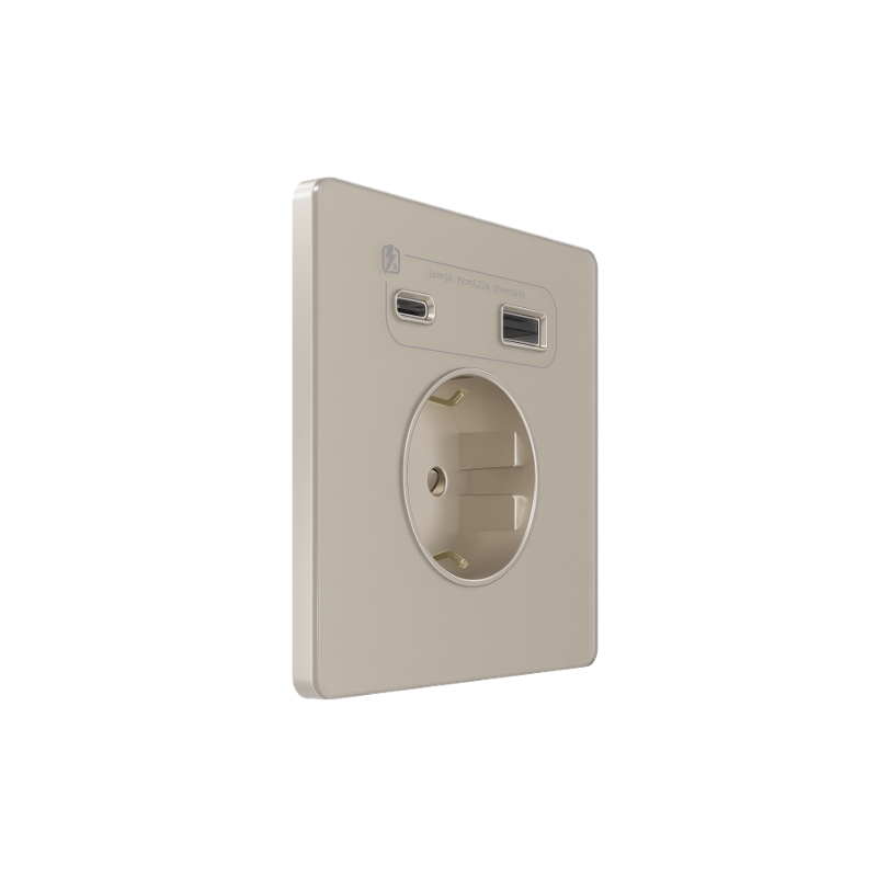 Systeme Infinity, Розетка С/У с ЗК и зар.устр.USB А+С 20Вт (250В, 16А, защит.шторки), Песчаный берег — фото 1 | Sento