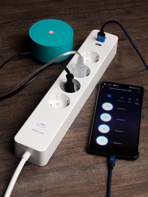 Удлинитель Умный с управлением по Wi-Fi PRO 4 гнезда + 3хUSB с выкл. бел. HomeConnect | RCE-2-WF | EKF — миниатюра 5