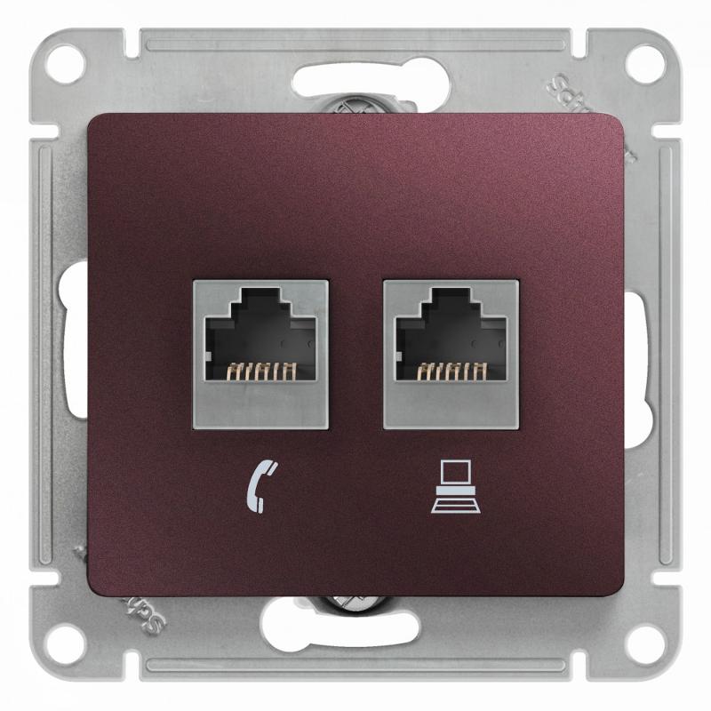 Glossa Баклажановый Розетка 2-ая RJ11+RJ45, кат.5E | GSL001185 | SE — Systeme Electric
