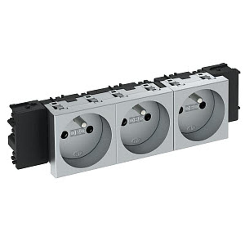 Розетка тройная 0° Modul45connect франц. стандарт, 250 В, 16A (серебристый) (STD-F0C AL3) | 6120582 | OBO Bettermann — миниатюра 2