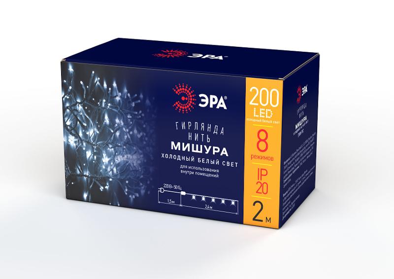 Гирлянда светодиодная  Мишура 3,9 м белый провод, холодный свет, ENIN - WC   220V IP20 (24/576) | Б0047971 | ЭРА — миниатюра 1