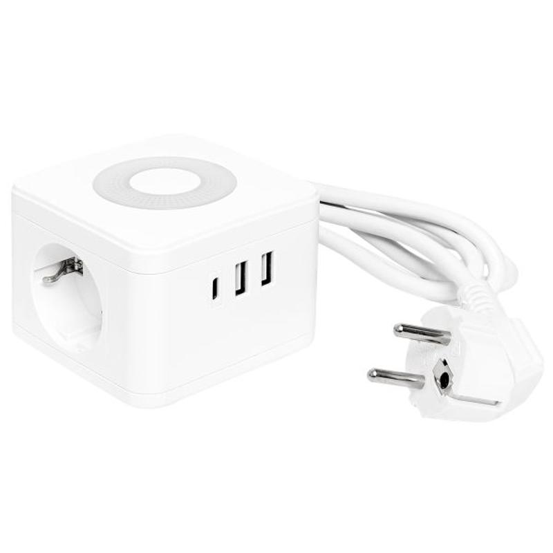 Удлинитель "Куб" 2 гнезда 2USB 2,4А+Type C + Ночник 1,3 метра 1мм2 | UBA-CUB-2-TC | EKF — миниатюра 28