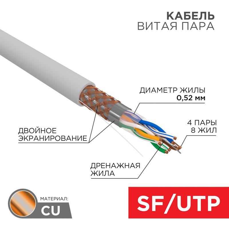 Кабель SFTP 4PR 24AWG, CAT5e (бухта 305 м) | 01-0342 | REXANT — REXANT