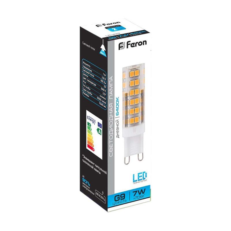 Лампа светодиодная LB-433 (7W) 230V G9 6400K 16x60mm | 25768 | FERON — миниатюра 4