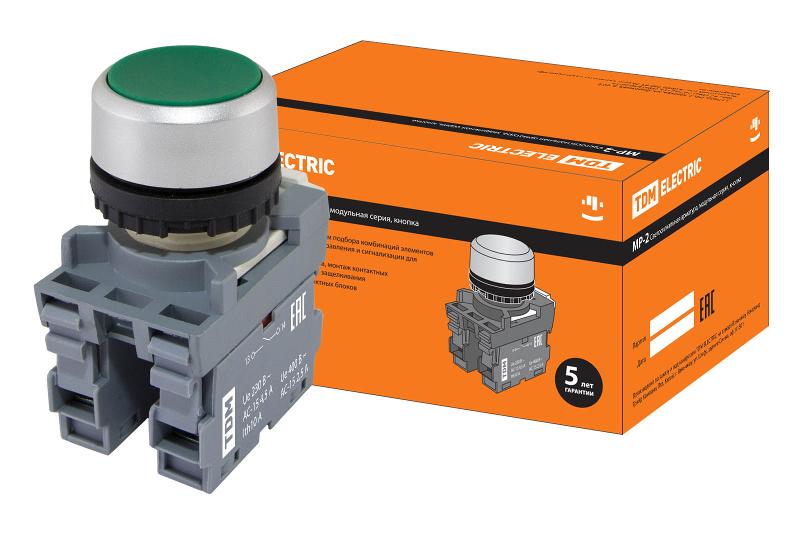Кнопка с фиксацией MP2-20G в сборе d22мм 1з+1р зеленая | SQ0747-0008 | TDM — TDM ELECTRIC