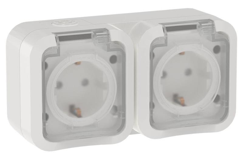 TORS Розетка 2-ая с з/к кр. гориз. 16А IP55 TS322 белый | TS-R26-16-55-G-K01 | IEK — IEK (ИЭК)